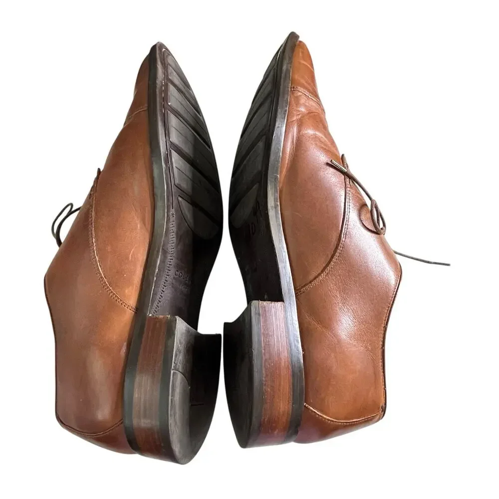Cole Haan Grand.OS Lenox Hill Leather Dress Shoe Sz 13 Wide Cognac Cap Toe Derby